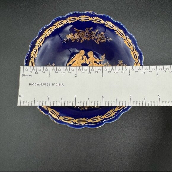 Limoges France Cobalt Blue and Gold “The Proposal” Andre Prevot Trinket Dish - Picture 9 of 13